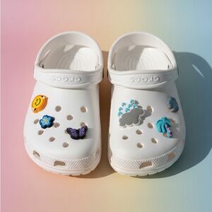 CROCS Kids White Sandals with Colorful Charms